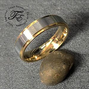 Men's Wedding Ring Silver and 14k Gold Two Tone Wedding Ring - Guys Wedding Ring